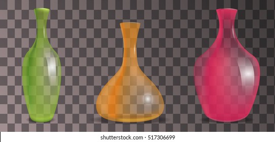 Set of transparent decorative vases of different shapes. Vector element for your creativity
