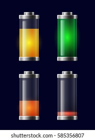 Set of transparent different charging battery.  Vector element for displays, icons and your design