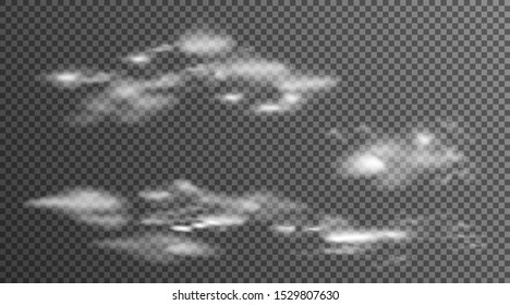 Set of transparent different clouds, vector illustration. Cloud vector. Realistic illustration. Vector cloud.