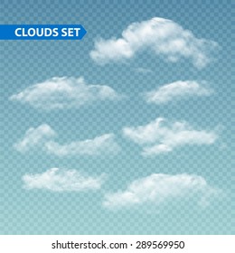 Набор прозрачных разных облаков. Векторная иллюстрация EPS 10