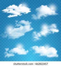 Set of transparent different clouds. Vector illustration
