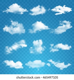 Set of transparent different clouds. Vector illustration