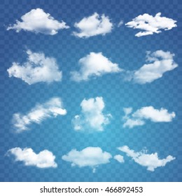 Set of transparent different clouds. Vector illustration