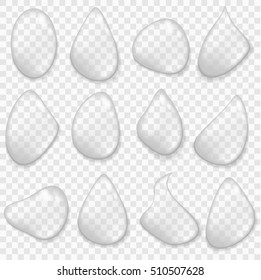 Set of transparent different shapes drops of in gray colors. 
