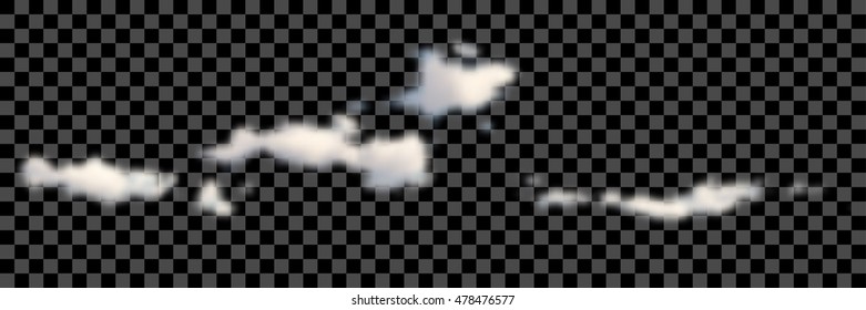 Set of transparent different white clouds. Vector.