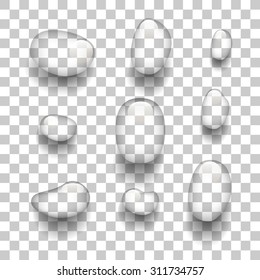 Set of transparent drops in gray colors. Vector illustration