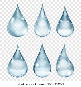 Set of transparent drops in gray colors. Transparency only in vector format. Can be used with any background