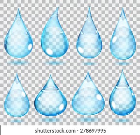 Set of transparent drops in light blue colors