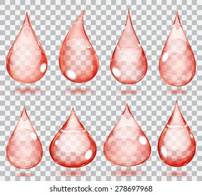Set of transparent drops in red colors