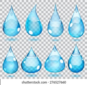 Set of transparent drops in saturated light blue colors