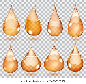 Set of transparent drops in saturated orange colors