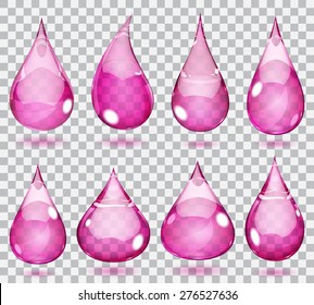Set of transparent drops in saturated pink colors