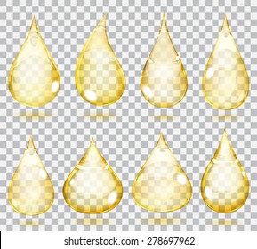 Set of transparent drops in yellow colors