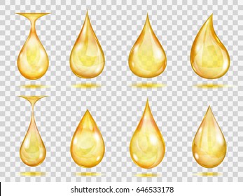 Set of transparent drops in yellow colors. Transparency only in vector format