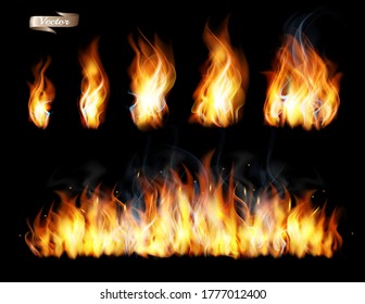 Set of transparent fire flame vectors.