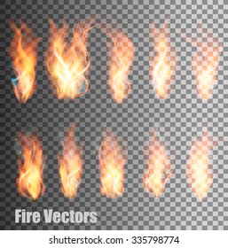 Set of transparent flame vectors.