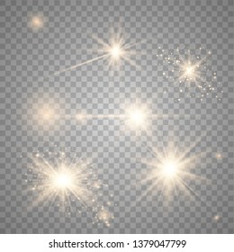 Set of Transparent Flares and Lighting Effects on transparent background. Vector illustration EPS 10.