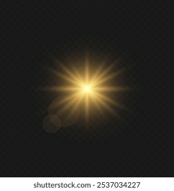 Set of transparent flash light effect, special sunlight lenses. Bright golden flashes