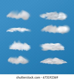  Set of transparent fluffy cloud. Vector illustration.