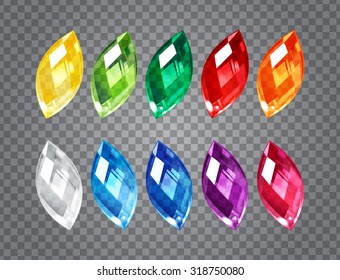 Set of transparent gem stones on demonstrative gray grid