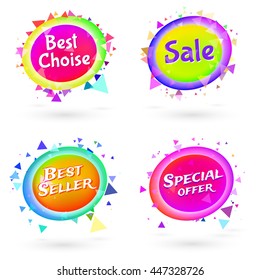 Set of transparent geometric vector banners.  Promo sticker.  Banners and stickers. Vector collection of bright banners. Colorful sticker
