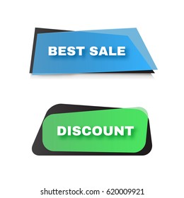 Set of transparent geometric vector banners. Vivid translucent plastic cards with shadows made in material design style.