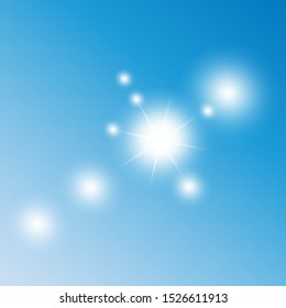 Set of transparent glare and light effects on a blue background.