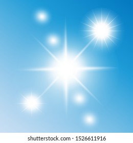 Set of transparent glare and light effects on a blue background.