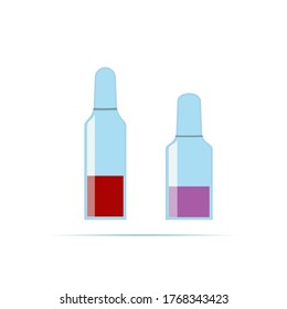 Conjunto de ampollas transparentes de vidrio, ilustración vectorial Vacuna (medicina) para un ícono plano de virus.Icono de vacunación - jeringa y botella con vacuna, antídoto de virus.Medicina, atención de salud Concepto. Pasos 10