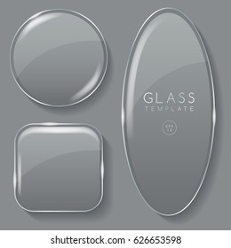 Set of Transparent Glass Banners on Grey Background : Vector Illustration