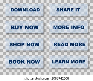 Set of transparent glass buttons for websites and applications. Vector illustration.