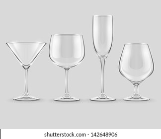 conjunto de goblets de vidrio transparentes - ilustración vectorial EPS10