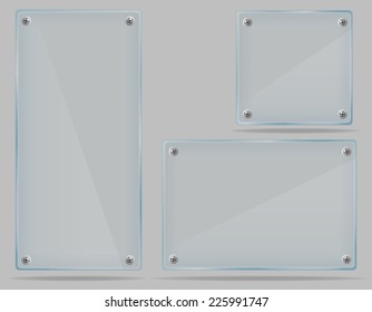set transparent glass plate vector illustration isolated on gray background