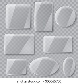 Set of transparent glass plates of different shapes. Transparency only in vector file