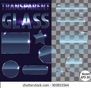 Set of transparent glass plates of different shapes. Transparency only in vector file.