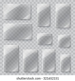 Set of transparent glass plates of different shapes in gray colors. Transparency only in vector file