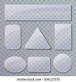 Set of transparent glass plates of different shapes in gray colors.