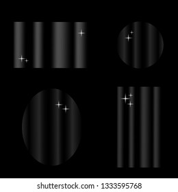 Set of transparent glass plates on dark background. Mirror reflection. 