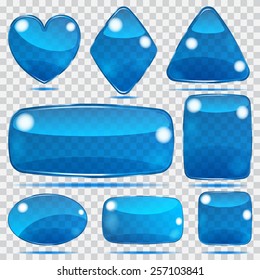Set of transparent glass shapes in blue colors