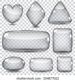 Set of transparent glass shapes in gray colors