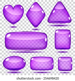 Set of transparent glass shapes in violet colors