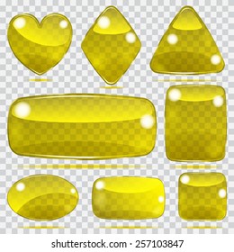 Set of transparent glass shapes in yellow colors