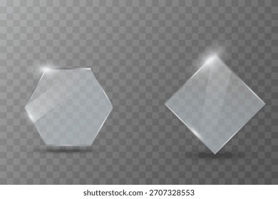 Um conjunto de fragmentos de vidro transparente com reflexos suaves e destaques em um fundo transparente, adequado para design de interface do usuário, ilustrações, cartazes ou sobreposições decorativas.