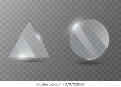A set of transparent glass shards with soft reflections and highlights on a transparent background, suitable for user interface design, illustrations, posters or decorative overlays.