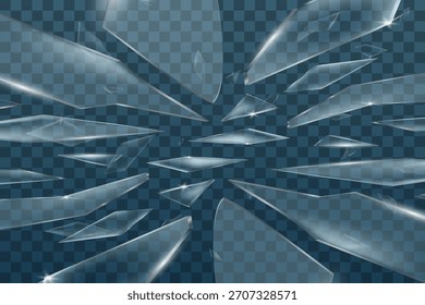 Um conjunto de fragmentos de vidro transparente com reflexos suaves e destaques em um fundo transparente, adequado para design de interface do usuário, ilustrações, cartazes ou sobreposições decorativas.