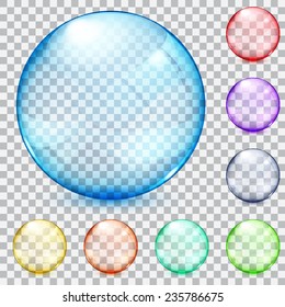 Set of transparent glass spheres in various colors