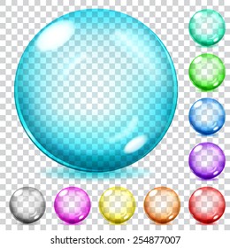 Set of transparent glass spheres in various colors