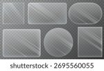 A set of transparent glass vector plates, forms, windows. Round, square, oval overlay mold for your design. Vector EPS10