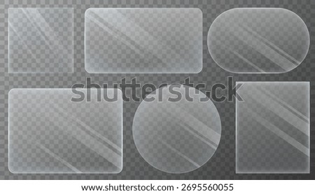 A set of transparent glass vector plates, forms, windows. Round, square, oval overlay mold for your design. Vector EPS10