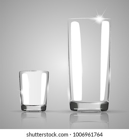 Set of transparent glasses goblets. Transparent photo realistic vector illustration.